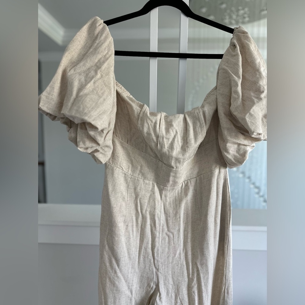 Commense Linen Blend Off-Shoulder Puff sleeve Jumpsuit - Picture 4 of 8